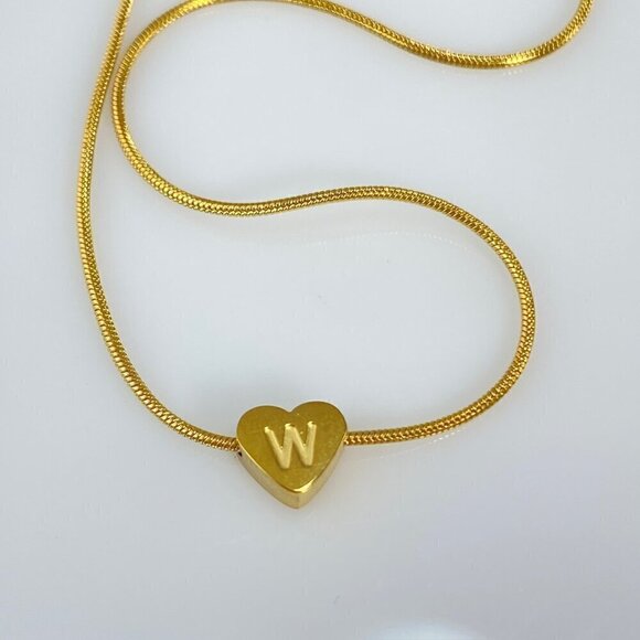 Gold Plated Stainless Steel Heart Initial Letter Necklace - Picture 13 of 16